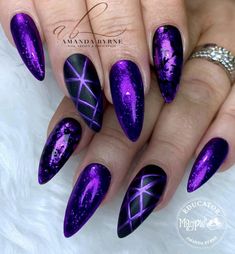 Chrome Nail Design, Black And Purple Nails, Purple Nail Art Designs, Purple Chrome, Chrome Nail Polish, Purple Nail Art, Purple Acrylic Nails