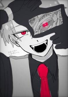 an anime character with red eyes wearing a tie