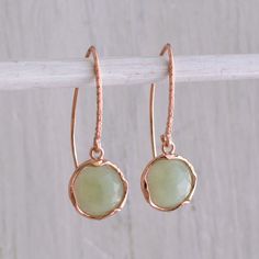 Unique Green Jade Drop Earrings, 14K Rose Gold Plated, Round Shaped, Fashion Jewelry for Women, Handmade By AditaGold.  These beautiful handmade round green jade gold dangle earrings are yellow gold coated and are carefully handcrafted at my workshop in Israel. Jade is August's birthstone, and these jade gemstone earrings will be perfect for any occasion. They are classic and elegant and will add a beautiful sparkle to a day or evening look.  Item details   * A pair of rose gold plated earrings. Rose Gold Drop Earrings, Drop Earrings Gold, Vintage Style Earrings, Jade Gemstone, Birthstone Earrings, August Birthstone, Earrings Green, Birthstone Earring, Jade Jewelry