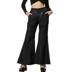 Allegra K High Waist Cargo Pants for Women's Casual Wide Leg Pants with Pockets High Waist Bell Bottom With Pockets Regular Fit Bell bottom design to the solid pants makes you look fashion and flattering. Utility cargo pockets at both front and back provide a cool and trendy look. The loose-fit long cargo pants, made of soft water-proof fabric, breathable and_ comfortable to wear, is an effortless piece to make you look chic. Perfect with camisoles, crop tops, tank tops, shirts, bomber jackets, Long Cargo Pants, Ruched Pants, Wide Leg Cargo Pants, Yoga Dress, Boot Cut Leggings, Women Cargo Pants, Womens Wide Leg Pants, Casual Wide Leg Pants, Pants With Pockets