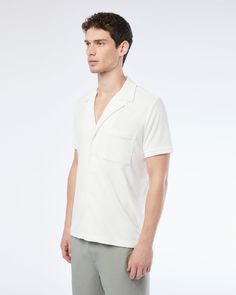 Ideal for bringing along on balmy vacations, our button-down Terry Camp Shirt is inspired by the look of classic cabana styles. It’s tailored in ultra-soft cotton toweling with short sleeves, a patch pocket, and side slits at the hem. Classic cabana style Short sleeves Patch pocket Side slits at the hem True to size. White Camp Shirt With Pockets And Camp Collar, Summer Camp Shirt With Placket And Lapel Collar, White Relaxed Fit Camp Shirt With Spread Collar, Linen Camp Shirt With Camp Collar, White Unstructured Shirt With Camp Collar, White Camp Shirt With Spread Collar For Vacation, Classic Camp Shirt With Spread Collar For Vacation, White Camp Shirt With Camp Collar, Classic Spread Collar Camp Shirt For Vacation