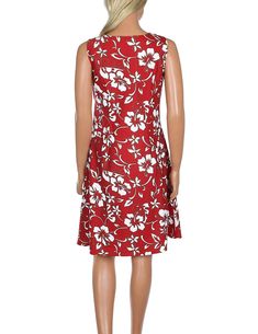 Hawaiian Short Sleeveless Bias Dress Classic Hibiscus Pareo Red Hilo Hattie Red A-line Sleeveless Dress For Vacation, Red Hawaiian Dress For Spring, Red Floral Print Fitted Sleeveless Dress, Fitted Red Floral Sleeveless Dress, Red Fitted Sleeveless Dress With Floral Print, Red Floral Print Sleeveless Knee-length Dress, Red Floral Print Knee-length Sleeveless Dress, Red Sleeveless Floral Print Dress, Easy Wear Dresses