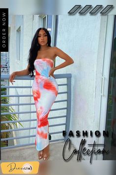 Elegant Women Tie Dye Print Strapless Elastic Long Dress Spring Off-shoulder Bodycon Maxi Dress, Bodycon Sleeveless Tube Top For Summer, Multicolor Bandeau Summer Dress, Fitted Bandeau Maxi Dress For Summer, Bodycon Bandeau Tube Top For Spring, Spring Sleeveless Bodycon Tube Top, Spring Bodycon Sleeveless Tube Top, Summer Bandeau Bodycon Dress, Spring Bandeau Fitted Maxi Dress