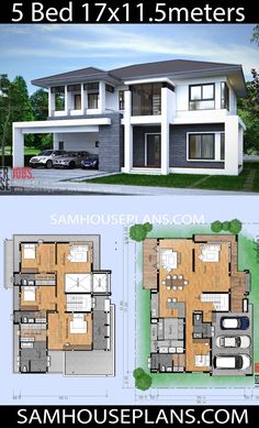 two story house plans with three car garages in the front and one bedroom on the back