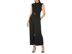 Calvin Klein Mock Neck Sleeveless Jumpsuit with Belt - Women's Jumpsuit & Rompers One Piece : Black : The primary materials that compose this product contain a minimum of 20 percent recycled content. Add some glamour to your outfit by wearing the Calvin Klein Mock Neck Sleeveless Jumpsuit with Belt. This jumpsuit has a long-length silhouette and a zippered closure ensuring the perfect fit. Weasr this jumpsuit to your casual wear events or formal events and look gorgeous. Mock neckline and sleeveless style. Pleated design on the front. 66% polyester, 30% recycled polyester, 4% spandex. Dry-clean. Imported. Measurements: Inseam: 26 in Shoulder to Crotch: 31 in Shoulder to Toe: 53 in Product measurements were taken using size 2. Please note that measurements may vary by size. Sleek Sleeveless Jumpsuits And Rompers For Work, Sleek Sleeveless Jumpsuit For Work, Versatile Sleeveless Jumpsuits For Work, Jumpsuit With Belt, Women's Jumpsuit, One Piece Black, Mock Neckline, Sleeveless Jumpsuits, Womens Calvin Klein