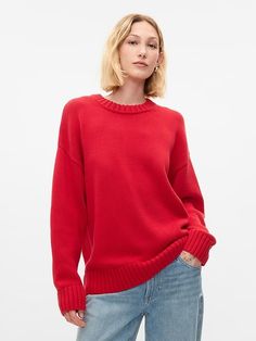 Oversized Boyfriend Sweater | Gap Fall Sweaters 2024, Red Sweater Outfit, Costume Concept, Scarf Jacket, Boyfriend Sweater, Fisherman Sweater, Red Sweater, Crochet Tops, Cool Jackets