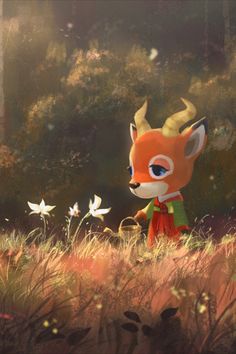 a little fox standing in the middle of a field