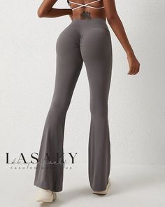 Lasaky - Performance-enhancing Rapid-Dry Flared Active Pants for Enhanced Lower Body Contour High Waist High Stretch Gray Pants, Gray High Waist High Stretch Pants, High Stretch Solid Color High-cut Leg Pants, High Stretch High-cut Leg Bottoms, Solid High Stretch High-cut Leg Bottoms, High-cut Leg Yoga Bottoms, Solid High-cut Leg High-stretch Bottoms, Gray Wide Leg Gym Bottoms, High Waist High Stretch Pants