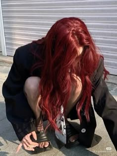 Long Maroon Hair, Red Cherry Hair Aesthetic, Red Dyed Hair Aesthetic, Dark Red Hair Girl Aesthetic, Dark Red Hair Aesthetic, Dyed Hair Aesthetic, Scarlet Hair, Manifest Inspiration, Red Brown Hair Color