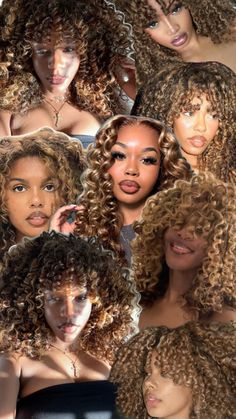 Curly blonde highlights black girl Crème Of Nature Honey Blonde, Black Curly Hair With Blonde Highlights, Blond Highlights Curly Hair, Black Women Blonde Highlights, Blonde Highlights Afro, Honey Blonde Highlights Curly Hair, Blonde Curly Hair Black Women, Curly Blonde Highlights, Balayage On Curly Hair