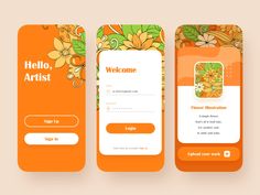 three mobile phone screens with flowers on them, one is orange and the other is white