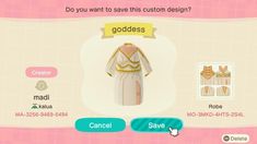 an animal crossing character is wearing a white dress with gold trimmings on it's chest