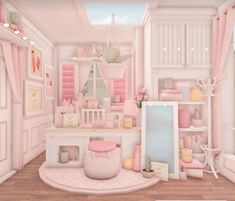 Bloxburg House Ideas 2 Floor Layout Blush, Seashell Bloxburg, Bloxburg Blush Bedroom, Bloxburg Preppy Bedroom, Danish Pastel Bloxburg, Bloxburg Blush House, House Layout Ideas, Preppy Bloxburg