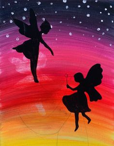 Fairies Painting Acrylic, Fairy Tale Painting Ideas, How To Paint Fairies, Fairy Garden Painting Canvas, Easy Fairy Painting, Fairy Canvas Painting, College Scrapbook, Kid Painting