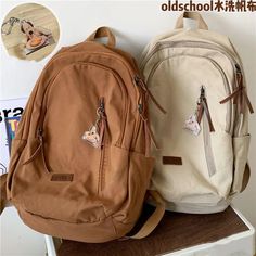 TAVIMART - American Retro High School Students Backpack Female Oldschool Solid Color Ins Wind Large-capacity Bag Travel Backpack Casual Brown Backpack For Study, Casual Backpack For Everyday And End Of School Year, Casual Large Capacity Backpack For Study, Student Backpacks, Blue Backpack, School Students, Bag Travel, High School Students, Travel Backpack