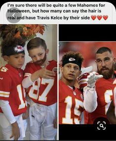 two photos of the same football player and their son