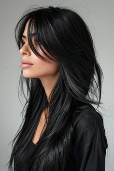 40 Hairstyles for Straight Hair to Make You Stand Out 79 Feathered Long Hair, Hairstyles Long Black Hair, 40 Hairstyles, Long Fine Hair, Hairstyles For Straight Hair, Straight Black Hair, Fine Straight Hair, Straight Hair Cuts