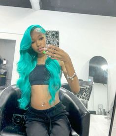 follow for more Bestie Wig Ideas, Aqua Outfits For Women, Matching Wig Colors With Friend, Matching Wigs With Bestie, Green Wigs Black Women, Matching Hair Color Friends, Matching Hairstyles For Friends, Matching Hairstyles, Lace Wigs Styles