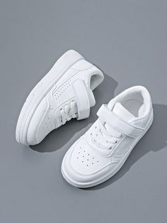 Infant White Simple Fashion Sneakers With Hook-and-loop Strap, Punched Breathable Skate Shoes For Toddler White         Baby Shoes, size features are:Bust: ,Length: ,Sleeve Length: