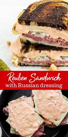 reuben sandwhich with russian dressing on a plate