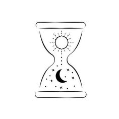 an hourglass with the moon and stars inside