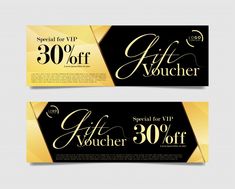 two black and gold gift vouchers with the words, special for up 30 % off