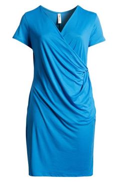 Look forward to your next weekend occasion in this gracefully draped dress that has comfortable stretch. 43 1/2" length Slips on over head Surplice V-neck Short sleeves Unlined 92% polyester, 8% spandex Machine wash, tumble dry Imported Drapey V-neck Dress, Neck Stretches, Draped Dress, Nordstrom Store, Faux Wrap Dress, Nordstrom Dresses, Wrap Dress, Short Sleeves, Slip On