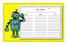 a robot writing paper with the words my robot written on it and an image of a robot