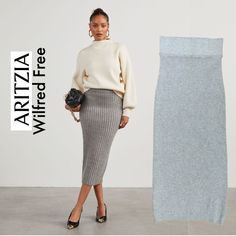 Aritzia Wilfred Free Ribbed Knit Midi Pencil Sweater Skirt Bodycon Bandage Style Color Gray Size M Brand New Without Tag Midi Length Measurements Shown In Photos Thick And High Quality Yarn Made In Italy Pull On Neutral, Modern Minimalist And Quiet Luxury Style Stock Photos Are For Styling Ideas Only. See Other Pictures For More Details On The Item For Sale. Tags: Engagement Photoshoot, Wedding Guest Red Carpet , Cocktail Party, Special Events, Date Nights Derby, Black Tie, Wine Tasting, Holiday Affordable Trendy Pencil Skirt, Knitted Pencil Skirts, Pencil Skirt With Boots Midi, Luxury Casual Pencil Skirt For Spring, Business Casual Knit Skirt, Pencil Skirt Cold Weather, Tight Midi Skirts, Satin Midi Skirt Snowy, Luxury Skirt For Women's Date Night