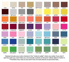 the color chart for different shades of paint