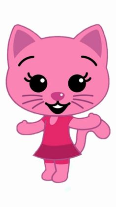 a cartoon cat with big eyes and a pink dress