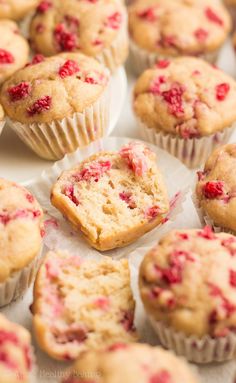 freshly baked muffins with strawberries on top are ready to be eaten for lunch