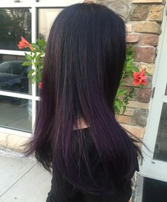 My hair: midnight purple ombré! Dark Purple Almost Black Hair, Dark Purple Ends Hair, Purple Over Brown Hair No Bleach, Subtle Dark Purple Hair, Purple Highlights Black Hair Straight, Purple Hair Gradient, Midnight Violet Black Hair Color, Black With Purple Tint Hair, Dark Purple Tips Hair