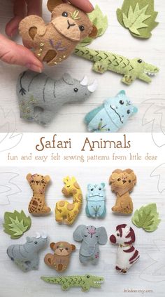 the book is showing how to make stuffed animals with felt and sewn patterns from little dears