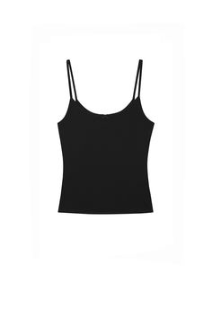 The only tank you really need. Inspired by the ones you used to wear & 90’s icons, redefined á la Cou Cou. Fit to perfection, featuring a slightly cropped, subtle-flare silhouette & the perfect scoop neck. Consciously made with 100% GOTS Certified Organic Cotton. Black Crop Top With Adjustable Straps And Scoop Neck, Trendy Seamless Camisole With Scoop Neck, Black Scoop Neck Crop Top With Adjustable Straps, Trendy Seamless Scoop Neck Camisole, Basic Seamless Fitted Tank Top, Basic Bra-friendly Tank Top, Casual Second-skin Tank Top, Fitted Black Tank Top With Built-in Bra, Basic Tank Tops Bra Friendly