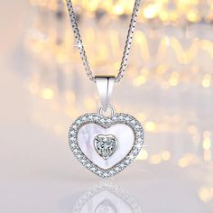 Heart in Heart Pendant Necklace With Zirconia Gemstones 925 Sterling Silver - Mounteen Heart-shaped Cubic Zirconia Jewelry For Valentine's Day, Heart Cut Cubic Zirconia Birthstone Necklace, Valentine's Day Cubic Zirconia Heart Necklace, Valentine's Day Cubic Zirconia Jewelry With Heart Charm, Heart Cut Cubic Zirconia Necklace As Gift For Her, Heart Cut Cubic Zirconia Necklace For Her, White Gold Double Heart Necklace For Valentine's Day, Mother's Day Open Heart Cubic Zirconia Necklace, Valentine's Day Sterling Silver Jewelry With Diamond Accents