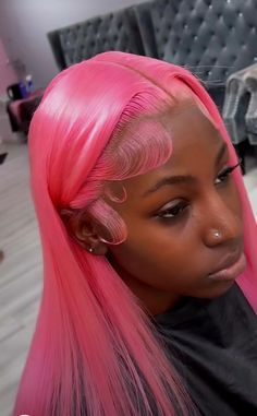 Natural Hairstyles With Swoop, Wig With Fishtail Braid, Pink Wig Hairstyles, Braid On Top, Pink Hairstyles, Wig Inspiration, Birthday 21, Color Wigs