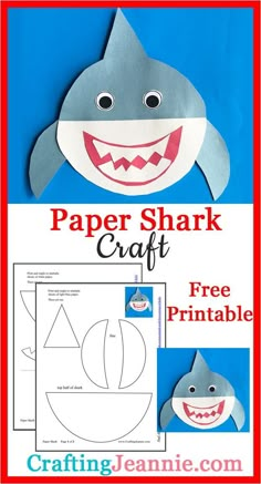 paper shark craft with free printables for kids to make it looks like they are smiling