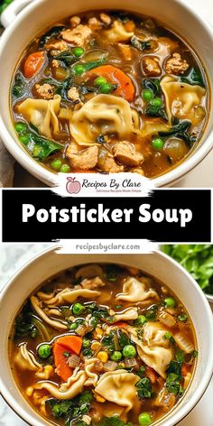 Quick and cozy potsticker soup loaded with shiitake mushrooms, bok choy, and a flavorful garlic-ginger broth. This comforting dish is perfect for a warm, satisfying meal with a hint of sesame.  Ingredients: 8 oz shiitake mushrooms, sliced 2 tbsp fresh ginger, minced 6 cups vegetable broth 16-20 oz frozen potstickers  A savory garlic-ginger broth, tender potstickers, and fresh veggies make this soup a warm, hearty delight. Asian Potsticker Soup, Frozen Potsticker Soup, Potsticker Soup Recipe, Pot Sticker Soup Recipe, Dish With Mushrooms, Potsticker Soup, Ginger Broth, Frozen Potstickers, Soup With Mushrooms