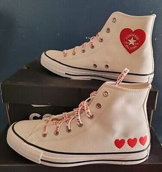 (eBay) Find many great new & used options and get the best deals for NEW AUTHENTIC CONVERSE CHUCK TAYLOR ALL STAR HIGH 'EMBROIDERED HEARTS' US 6.5 at the best online prices at eBay! Free shipping for many products! All Star Lugged High Top, High Top Sneaker Outfit, Heart Converse, Converse Chuck Taylor All Star Lugged, Chuck Taylor All Star Lugged, Converse Hi, Cute Converse, All Stars Converse, Embroidered Heart