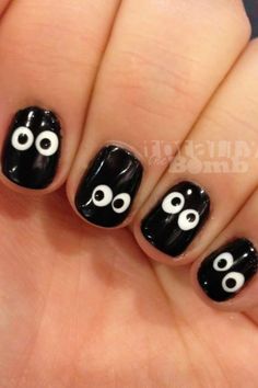 Halloween Nail Art Tutorial, Halloween Nails Diy, Witch Nails, Cute Halloween Nails, Halloween 3, Googly Eyes, Halloween Nail