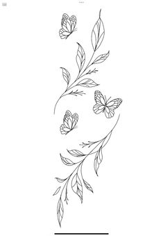 a line drawing of flowers and butterflies on a white background