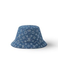 LOUIS VUITTON® - Monogram Essential Bucket Hat - Blue Luxury Summer Cap, Luxury Blue Short Brim Hat, Designer Bucket Hat For Spring, Louis Vuitton Bucket Hat, Y2k Hats, Louis Vuitton Hat, Trendy Shoes Sneakers, Fashion Cap, Designer Hats