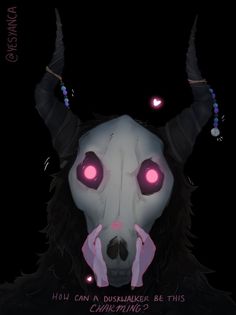 a creepy mask with glowing eyes and horns