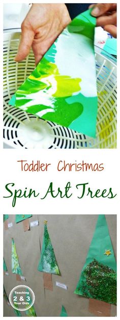 toddler christmas spin art trees made from construction paper