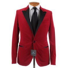 * Sleeve (Shoulder Seam To End Of Sleeve): 26 * Length (Bottom Of Collar): 28.5 * Shoulder To Shoulder: 17.25 * Pit To Pit: 19.5 * Waist (Across At Button): 18.25 Red Winter Outerwear For Semi-formal Occasions, Luxury Red Blazer With Lapel Collar, Luxury Red Single Breasted Blazer, Luxury Red Single-breasted Blazer, Red Semi-formal Long Sleeve Outerwear, Red Long Sleeve Semi-formal Outerwear, Red Luxury Single-breasted Blazer, Red Semi-formal Outerwear, Red Suit Collar Outerwear For Business