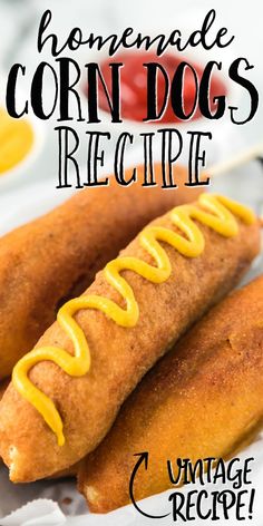 homemade corn dogs recipe on a white plate