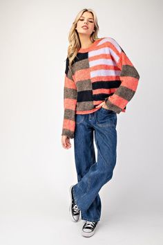 Introducing the must-have Avalynn Color Block Striped Sweater! Crafted with soft and comfortable fabric, this sweater features a stylish color block design with bold stripes. Perfect for any occasion, this sweater will keep you warm and fashionable. Upgrade your wardrobe today! Rompers For Kids, Plus Size Romper, Living Room Accent Tables, Color Block Design, Reclining Furniture, Pool Furniture, Custom Sofa, Girls Shoes Kids, Bold Stripes