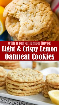 lemon flavored lemon and crispy lemon oatmeal cookies on a plate