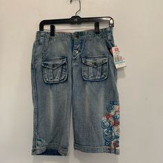 New With Tags Denim Juniors Size 7 Bermuda Shorts. 27 Inch Waist 13 Inch Inseam 8 Inch Rise 4 Pockets 27 Inch Waist, Ecko Unlimited, Bermuda Shorts, Jean Shorts, Graffiti, Color Blue, Size 7, Womens Shorts, Tags